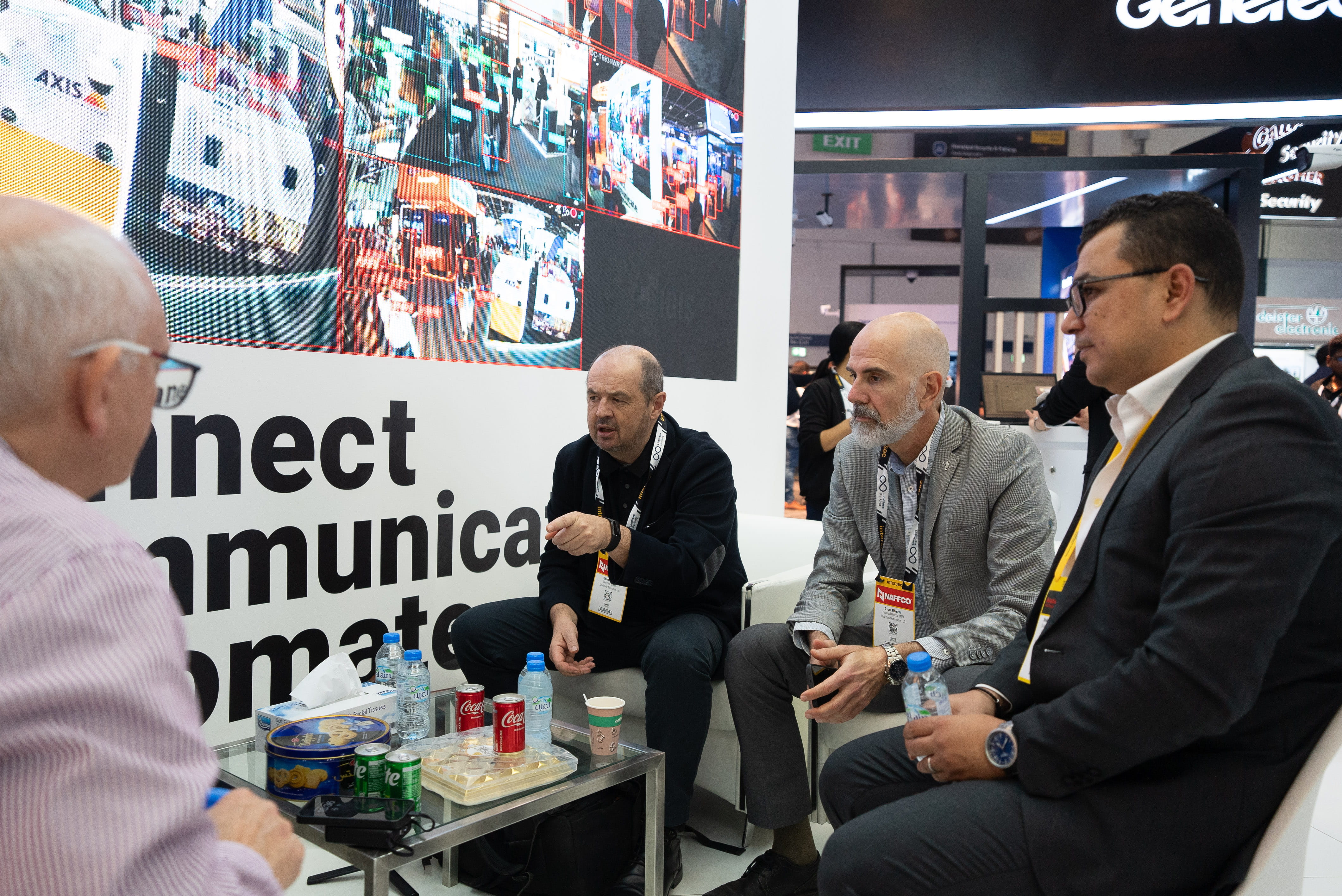 Business discussion at Easy World Automation stand during Intersec 2026 in Dubai
